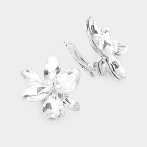 Marquise Teardrop Clear Cluster Clip on Silver Earrings
